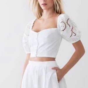 Elegant White Lace Puff Sleeve Blouse